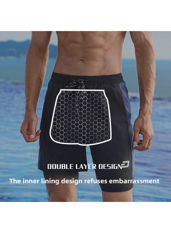 Loquat Swimwear Men's Professional Anti-embarrassment Large Size Loose Double Layer Swimming Trunks Hot Spring Full Body Men's Swimwear Swimming Goggles Set-Color:Two-piece 【swimsuit + Swimming Trunks】】-  - Image 5