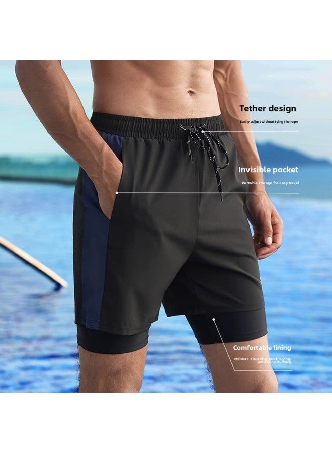 Loquat Swimwear Men's Professional Anti-embarrassment Large Size Loose Double Layer Swimming Trunks Hot Spring Full Body Men's Swimwear Swimming Goggles Set-Color:Two-piece 【swimsuit + Swimming Trunks】】-  - Image 4