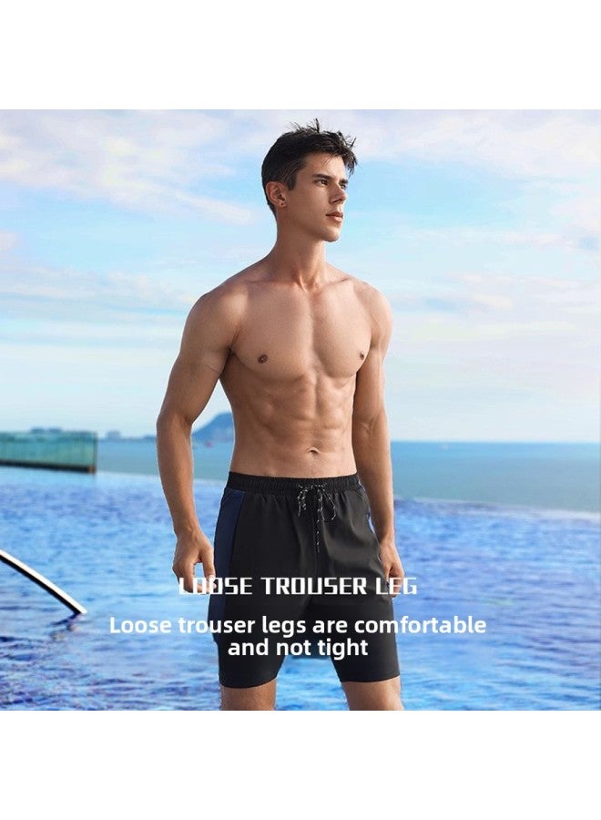Loquat Swimwear Men's Professional Anti-embarrassment Large Size Loose Double Layer Swimming Trunks Hot Spring Full Body Men's Swimwear Swimming Goggles Set-Color:Two-piece 【swimsuit + Swimming Trunks】】-  - Image 3