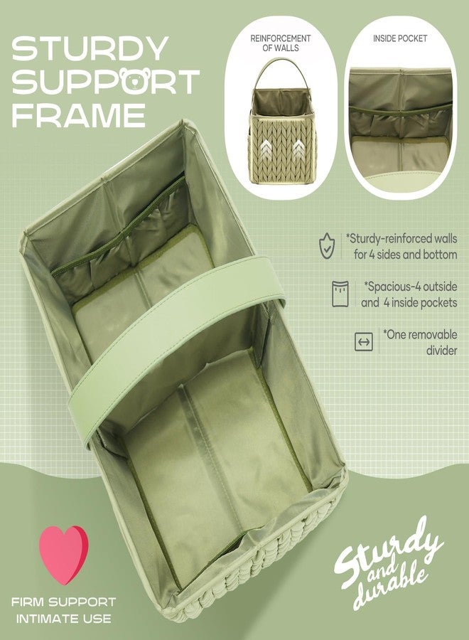 LUKJOJO Luxurious Baby Diaper Caddy, Nursery Storage Basket for Newborn Essentials, Travel Baby Basket for Diapers Baby Wipes, Organizer Tote Bag Storage Bin, Baby Shower Gifts(Sage Green) - Image 3