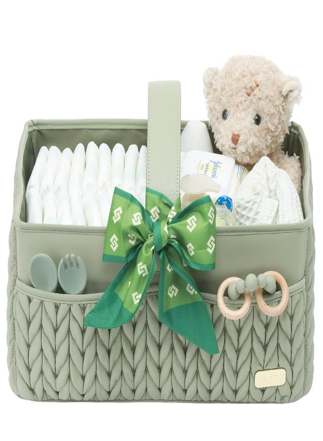 LUKJOJO Luxurious Baby Diaper Caddy, Nursery Storage Basket for Newborn Essentials, Travel Baby Basket for Diapers Baby Wipes, Organizer Tote Bag Storage Bin, Baby Shower Gifts(Sage Green)