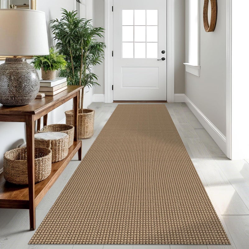 IOHOUZE Washable Runner Rug 26x10 Non Slip Rubber Backed Long Hallway Runner Entryway Runner Indoor Kitchen Rugs Woven Cotton Floor Carpet for Hall Entrance OrangeTanBrown