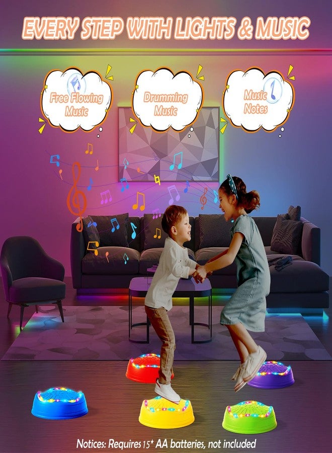Hitish Music Light Up Stepping Stones for Kids Toddler - 5PCS Non-Slip Stackable Plastic Sensory Stepping Stones, Preschool Obstacle Course Balance Board Game, Gross Motor Energy Toys for Indoor Outdoor - Image 3