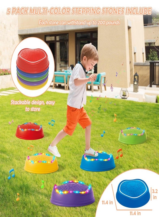 Hitish Music Light Up Stepping Stones for Kids Toddler - 5PCS Non-Slip Stackable Plastic Sensory Stepping Stones, Preschool Obstacle Course Balance Board Game, Gross Motor Energy Toys for Indoor Outdoor - Image 5