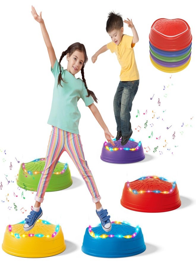 Hitish Music Light Up Stepping Stones for Kids Toddler - 5PCS Non-Slip Stackable Plastic Sensory Stepping Stones, Preschool Obstacle Course Balance Board Game, Gross Motor Energy Toys for Indoor Outdoor - Image 1