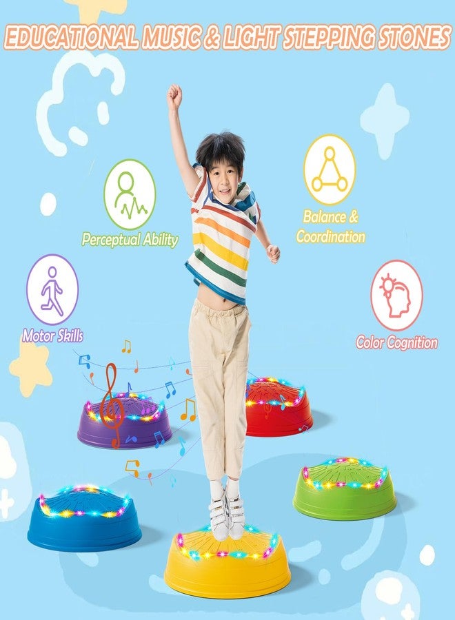 Hitish Music Light Up Stepping Stones for Kids Toddler - 5PCS Non-Slip Stackable Plastic Sensory Stepping Stones, Preschool Obstacle Course Balance Board Game, Gross Motor Energy Toys for Indoor Outdoor - Image 2