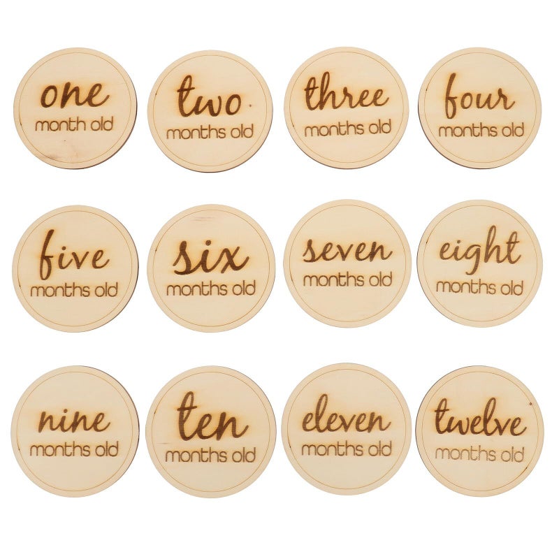 12 Pcs Wooden Monthly Milestone Cards Photography Prop Set Newborn Growth Memory Photo Discs For Boys Birthday Recording - Image 2