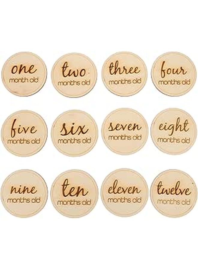 12 Pcs Wooden Monthly Milestone Cards Photography Prop Set Newborn Growth Memory Photo Discs For Boys Birthday Recording - Image 1