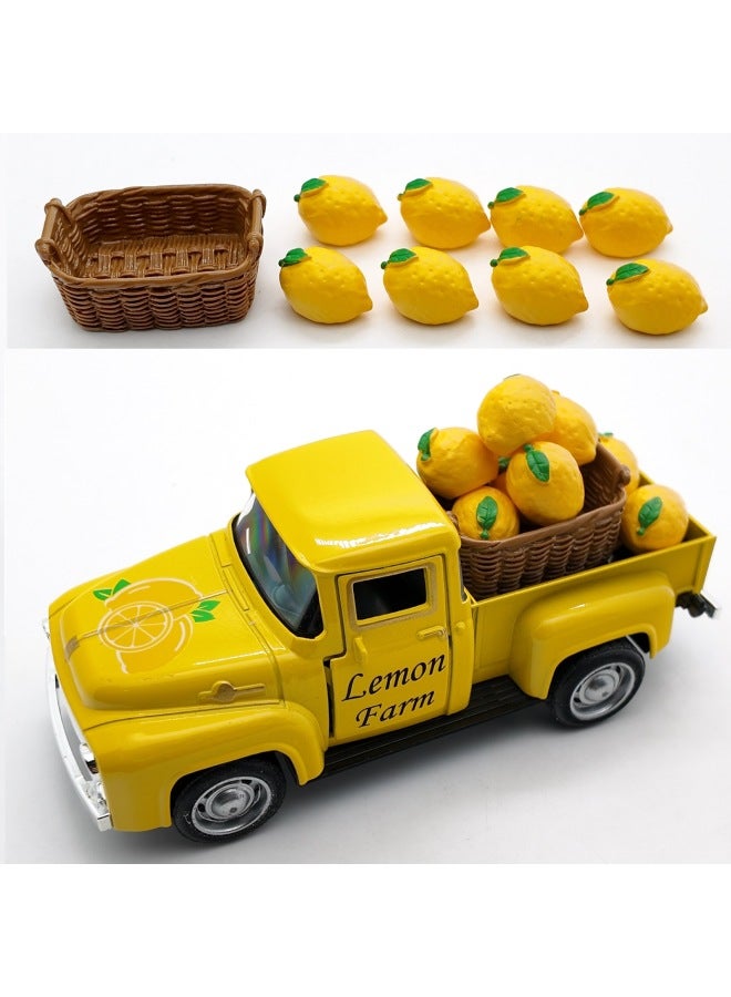 Cross Border 12.5cm Alloy Car Model Lemon Ornaments Decoration Vintage Classic Car-Color:Off-white Lemon Truck + 8 Lemons + 1 Collection Frame  - Image 2