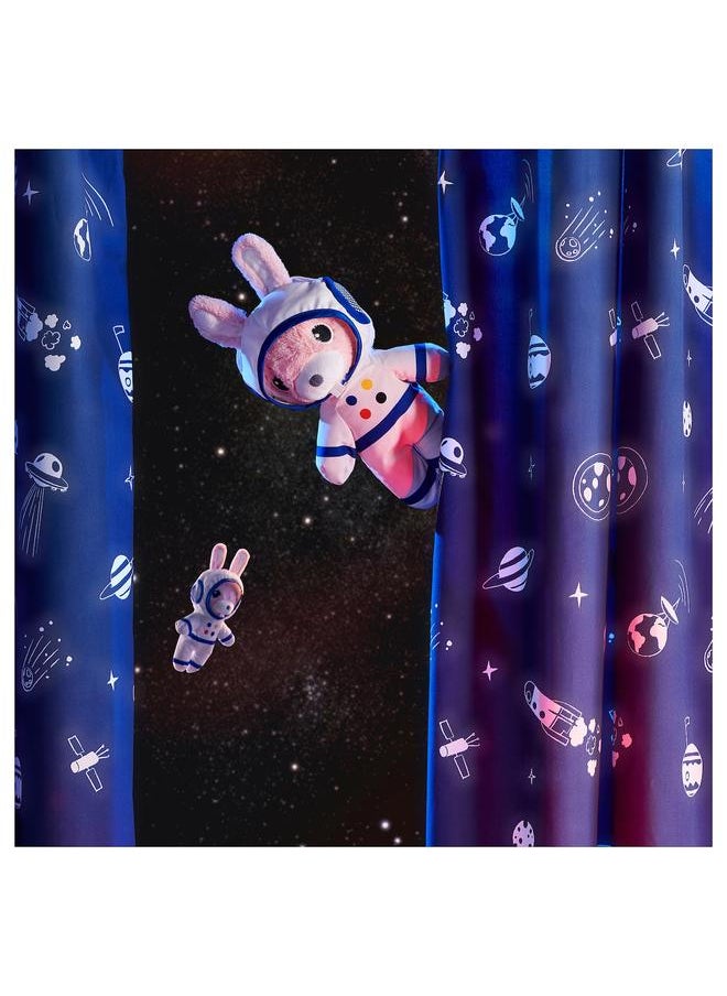 Zaboon - Curtains with tie-backs, 1 pair, space blue/white, 120x300 cm - Image 1