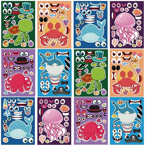DaiUni 24 Sheets 82759 Make Your Own Sea Animals Stickers for Kids Toddlers Make a Face Stickers for Kids Party Favors Activities - Image 1