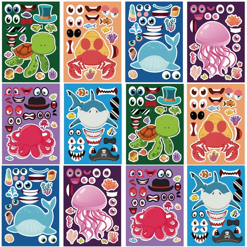 DaiUni 24 Sheets 82759 Make Your Own Sea Animals Stickers for Kids Toddlers Make a Face Stickers for Kids Party Favors Activities - Image 2