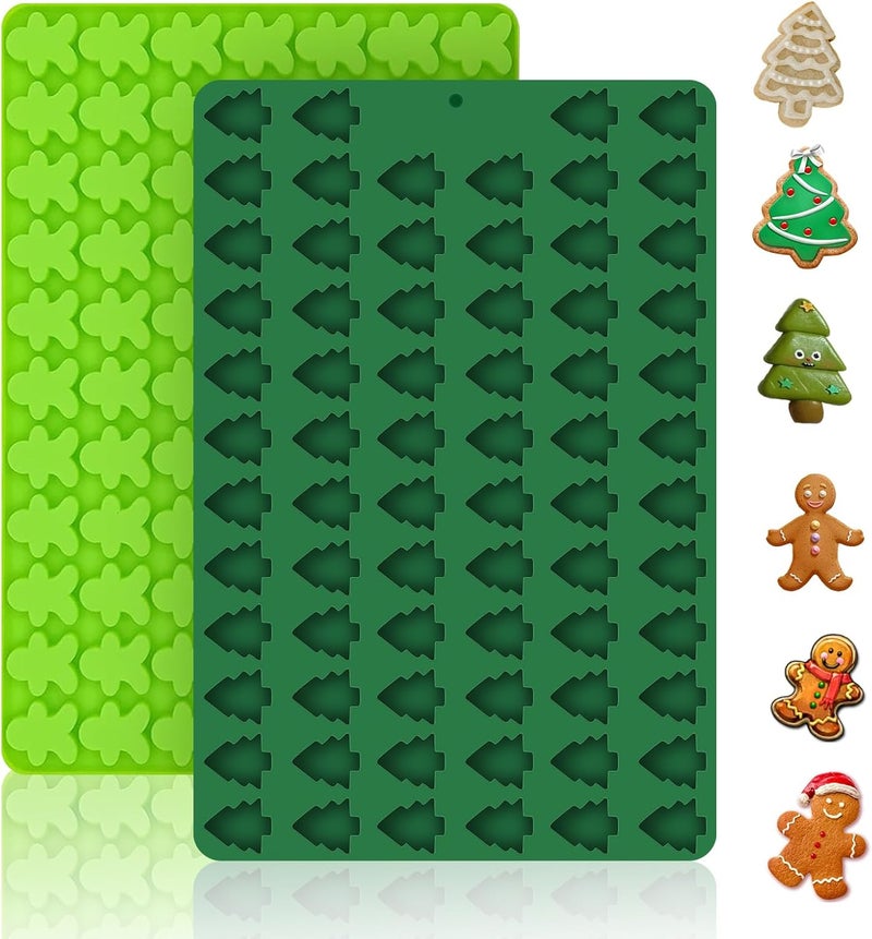 Ecerangus 2 PCS Christmas Silicone Molds, 70 Cavity Xmas Tree & 76 Cavity Gingerbread Man Mini Silicone Molds for Baking Biscuits, Gummy,Candy,Chocolate,Jelly,Pet Dog Treats Mold - Image 1