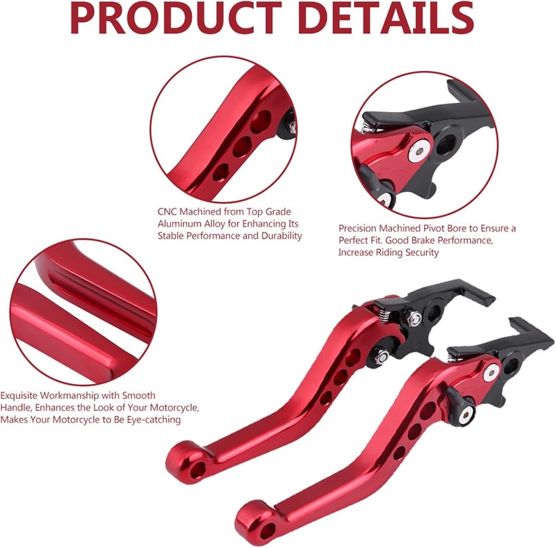 Pit Bike Brake Lever, Red Folding Aluminum Clutch Brake Lever Universal Brake Lever Handle Double Disc for GY6 Xmaximum 400, 1 Pair - Image 5