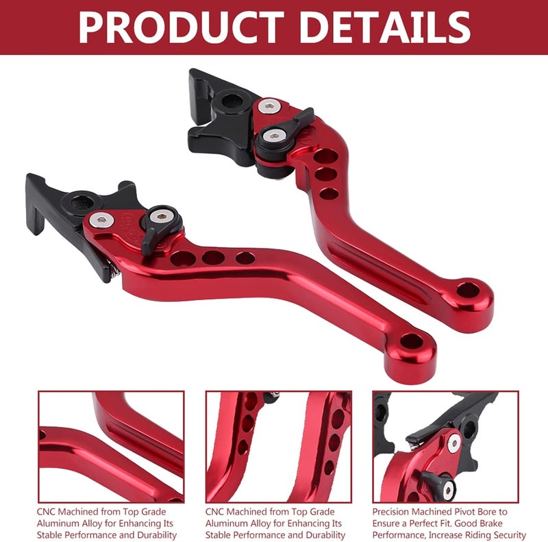 Pit Bike Brake Lever, Red Folding Aluminum Clutch Brake Lever Universal Brake Lever Handle Double Disc for GY6 Xmaximum 400, 1 Pair - Image 2