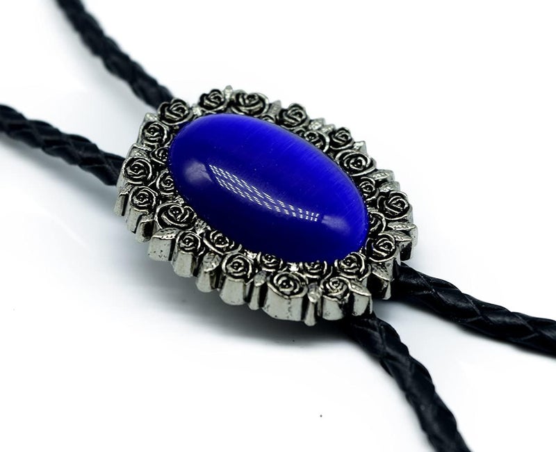 Moranse Bolo Tie With Emerald Blue and Black or More Colors Stone Celtic Style Genuine and Cowhide Rope - Image 3
