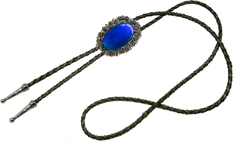 Moranse Bolo Tie With Emerald Blue and Black or More Colors Stone Celtic Style Genuine and Cowhide Rope - Image 2