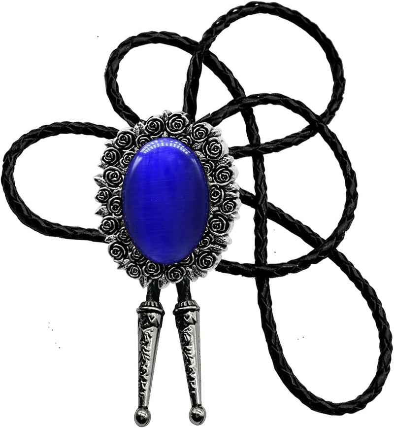 Moranse Bolo Tie With Emerald Blue and Black or More Colors Stone Celtic Style Genuine and Cowhide Rope - Image 1
