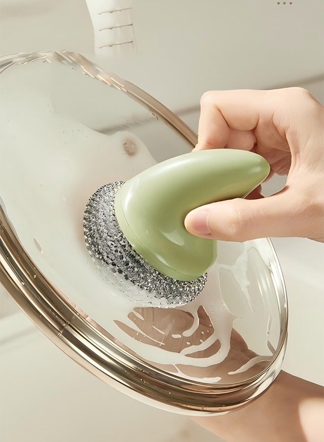 Wire Pot Brush – Multipurpose Dual-Purpose Cleaning Brush with Replaceable Steel Wool | Creative Handle Design for Kitchen Scrubbing (Nordic Green/White) 2-Pack ” - Image 2