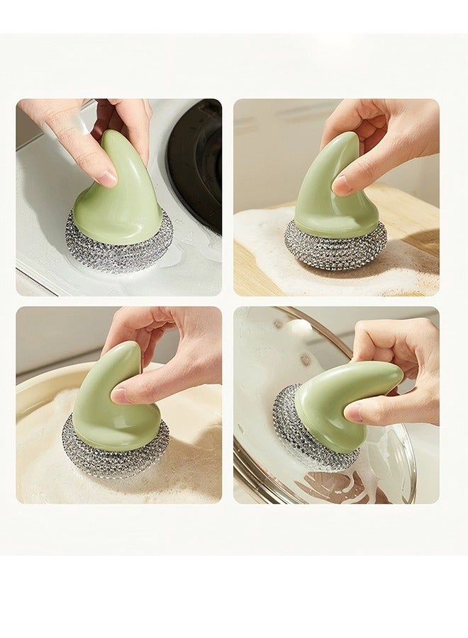 Wire Pot Brush – Multipurpose Dual-Purpose Cleaning Brush with Replaceable Steel Wool | Creative Handle Design for Kitchen Scrubbing (Nordic Green/White) 2-Pack ” - Image 3