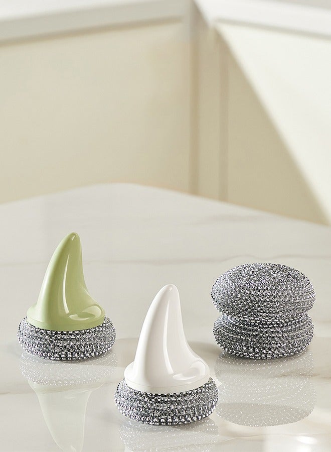 Wire Pot Brush – Multipurpose Dual-Purpose Cleaning Brush with Replaceable Steel Wool | Creative Handle Design for Kitchen Scrubbing (Nordic Green/White) 2-Pack ” - Image 5