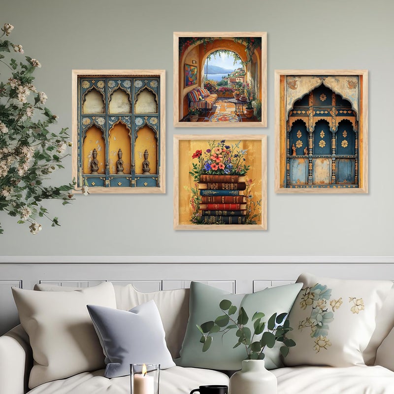 HOTHOUSE Indian Wall Art Home Decor Frames Framed Wall Painting for Home Room Bedroom Office Wall Dcor Traditional Indian Wall Art Paintings for Living Room Wall Art Painting for Wall Decoration Wall Poster With frames Wall Paintings For Home Decoration Set of 4 Art 2 Big13x17 0r 13x13 inch Framed