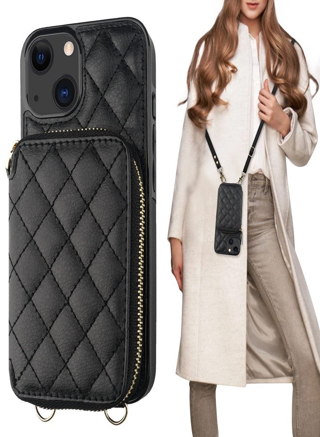 Bocasal Crossbody Wallet Case for iPhone 13, RFID Blocking PU Leather Zipper Handbag Purse Flip Cover, Kickstand Folio Case with Card Slots Holder Wrist Strap Lanyard 5G 6.1 Inch (Black) - Image 1