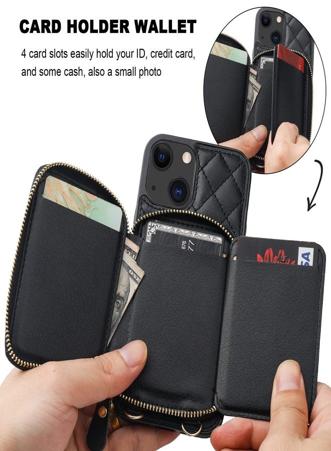 Bocasal Crossbody Wallet Case for iPhone 13, RFID Blocking PU Leather Zipper Handbag Purse Flip Cover, Kickstand Folio Case with Card Slots Holder Wrist Strap Lanyard 5G 6.1 Inch (Black) - Image 4