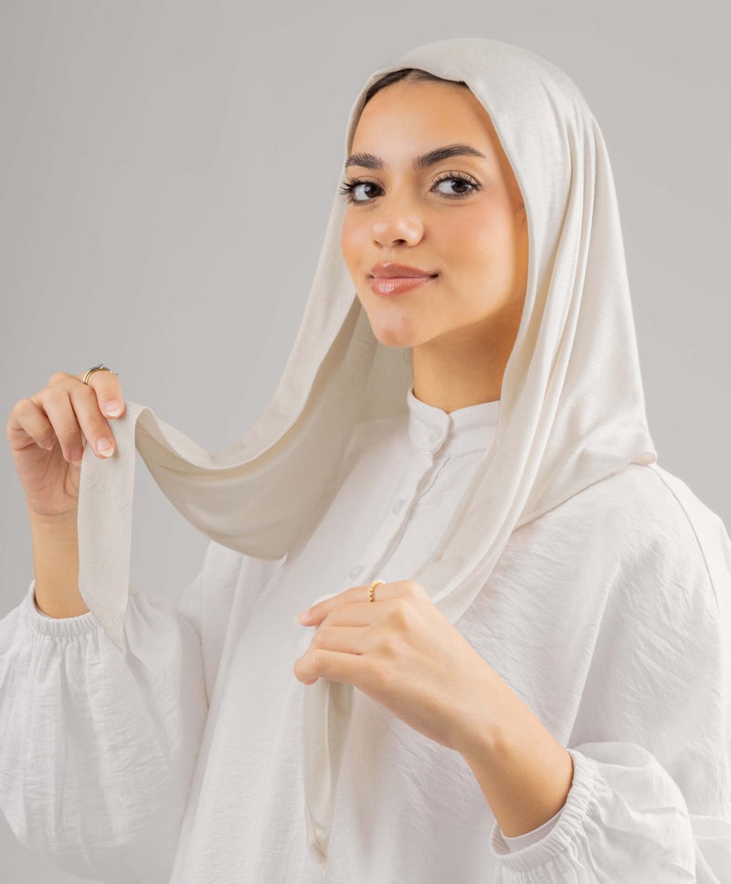 طرحة قطن ليكرا أنيقة بيضاء كريمية