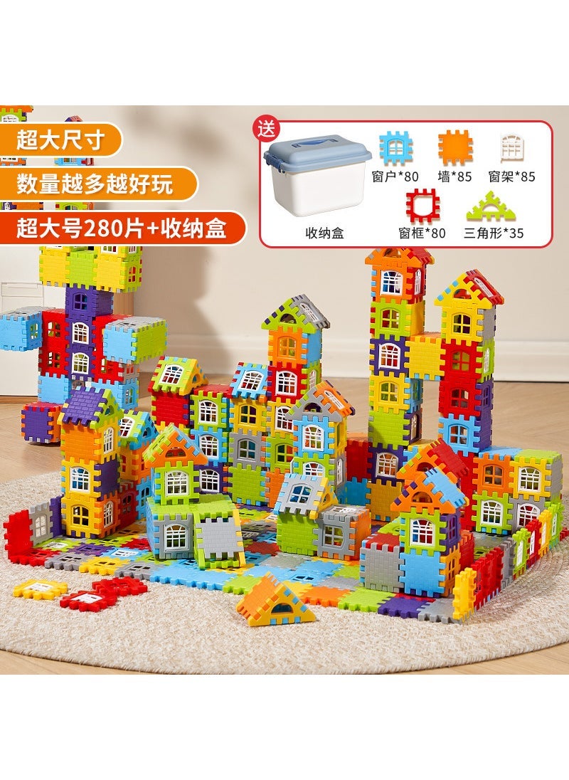 Kids Giant Building Bricks Playset [Value recommend] Super Large size 280 pieces [upgraded storage box extra thick +85 pieces of window frame + drawings]]