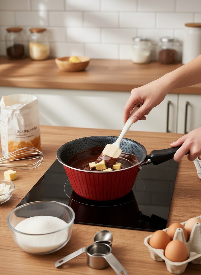 TRUEVAL Non-Stick Aluminium Milk Pan With Heat Resistant Handle Red/Black 16cm - Image 3