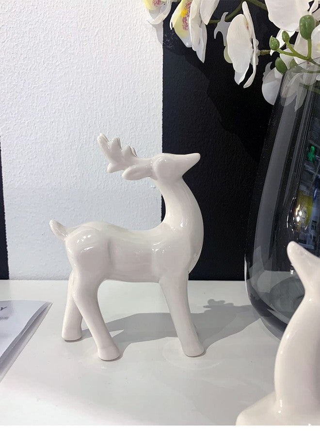 KiaoTime Porcelain Christmas Reindeer Figurines, Pack 2 Mini Animal Reindeer Decor Deer Statues Sculpture Tabletop Ornaments for Cabinet Mantel Shelves Fireplace Home Décor Accents Collectible Figurines - Image 3