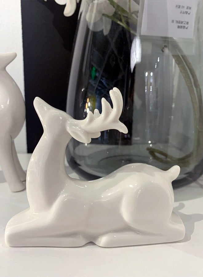 KiaoTime Porcelain Christmas Reindeer Figurines, Pack 2 Mini Animal Reindeer Decor Deer Statues Sculpture Tabletop Ornaments for Cabinet Mantel Shelves Fireplace Home Décor Accents Collectible Figurines - Image 4