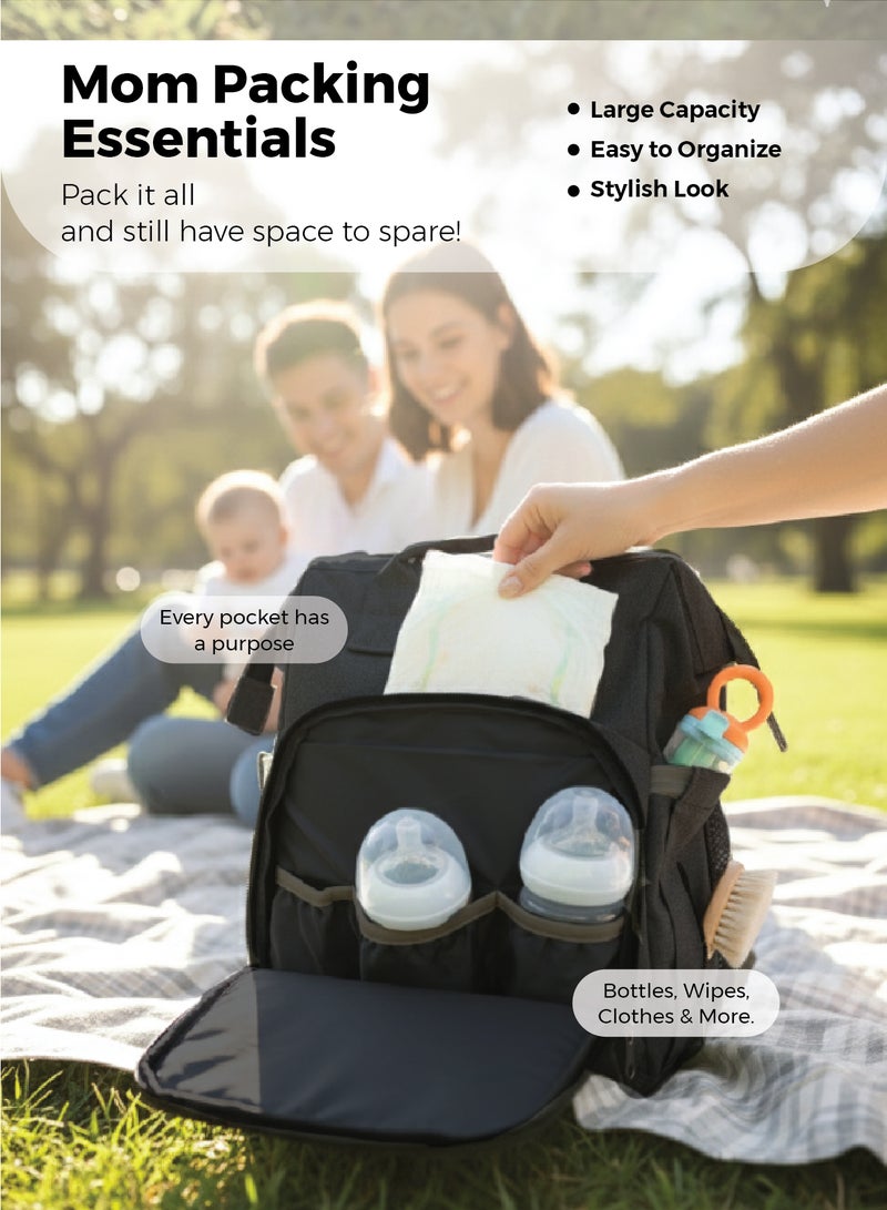 Zenito Stylish Diaper Bag - Large Capacity Organizer -Diaper Bag Backpack, Baby Travel Bag，Large Capacity Baby Diaper Bag with Changing Pad, Waterproof Travel Backpack for Boys & Girls - Black - Image 3