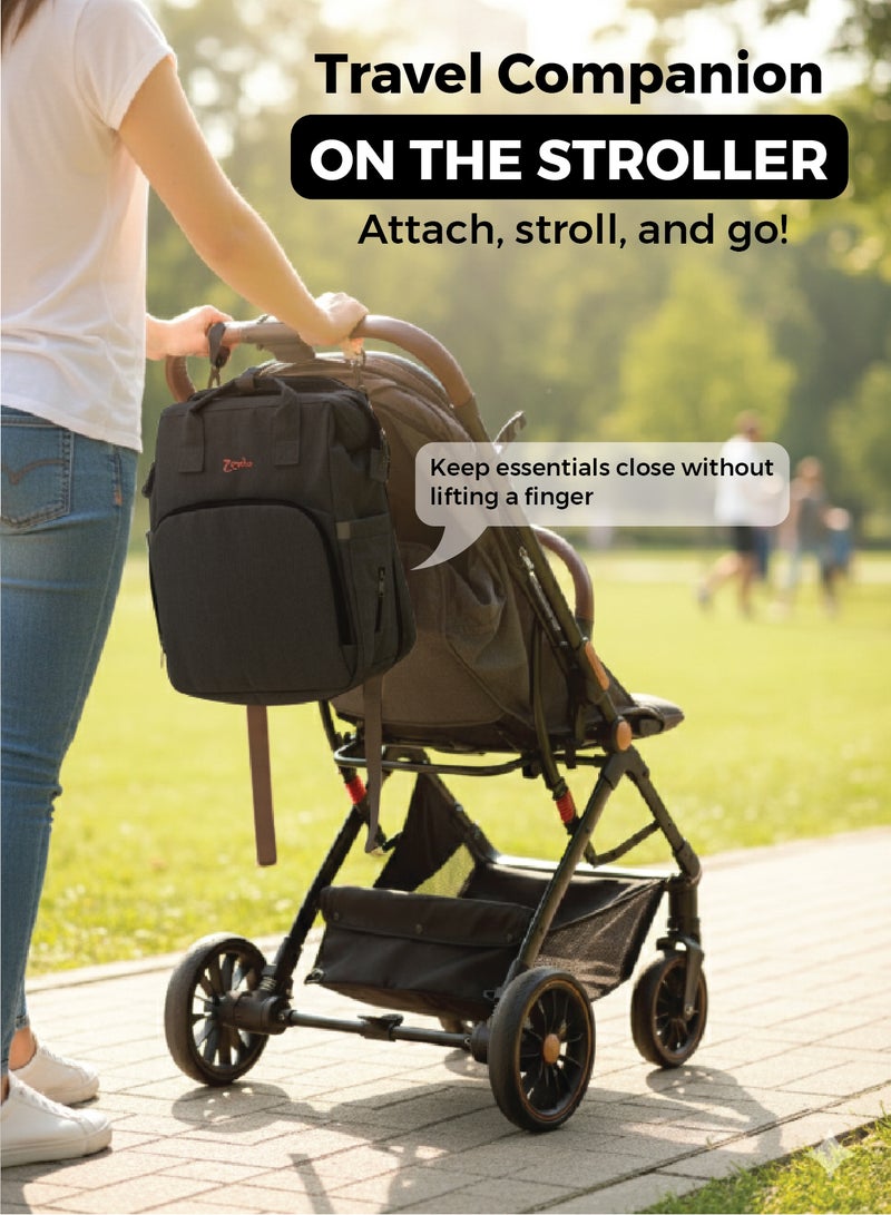 Zenito Stylish Diaper Bag - Large Capacity Organizer -Diaper Bag Backpack, Baby Travel Bag，Large Capacity Baby Diaper Bag with Changing Pad, Waterproof Travel Backpack for Boys & Girls - Black - Image 5