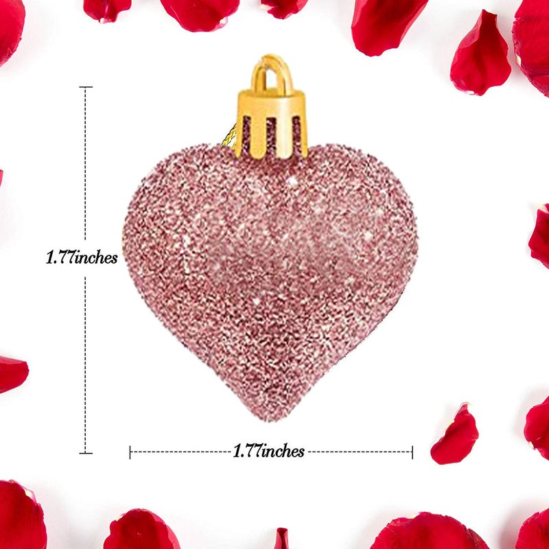 Emopeak Romantic Heart Ornaments for Valentine Tree  24 Pieces Valentine's Day Heart Baubles - 2 Styles (Glossy  Glitter) and 3 Color - Hanging Decorations for Home Hotel Wedding Party - Image 3