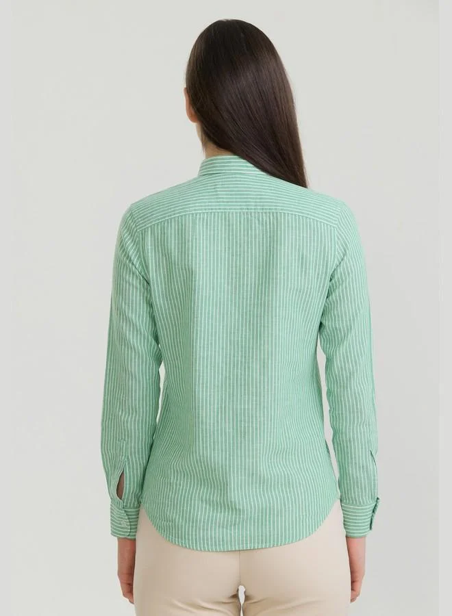 FELIX HARDY LightGreen Women's Cotton Linen Blend Long Sleeve Blouse Shirt for Women | Best Price UAE