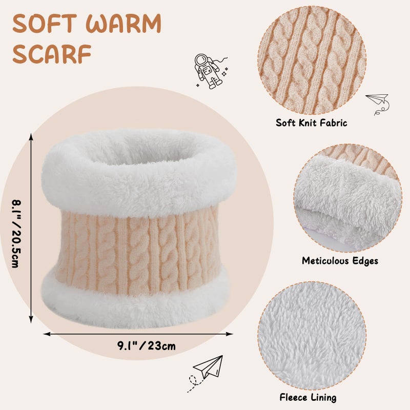 Tavaleu Kids Winter Hat Gloves Scarf Set - 3 Pcs Boys Girls Winter Beanie Sets 8-15 Years Warm Beanie Fleece Lined Knitted Hats Beige - Image 4