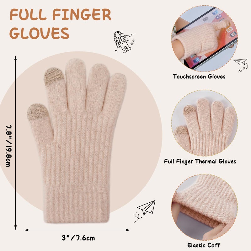 Tavaleu Kids Winter Hat Gloves Scarf Set - 3 Pcs Boys Girls Winter Beanie Sets 8-15 Years Warm Beanie Fleece Lined Knitted Hats Beige - Image 5