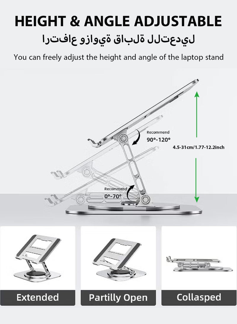 DPTER Adjustable Laptop Stand for Desk Ergonomic Riser with 360°Rotating Base Foldable Notebook Computer Holder for Collaborative Work, Ventilated Cooling Notebook Stand, Lightweight Notebook Holder for Home Office Travel, Fits for All 10-17.3" Laptops, Silver - Image 5