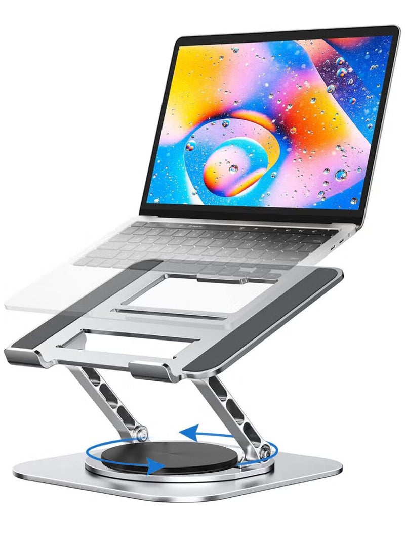 DPTER Adjustable Laptop Stand for Desk Ergonomic Riser with 360°Rotating Base Foldable Notebook Computer Holder for Collaborative Work, Ventilated Cooling Notebook Stand, Lightweight Notebook Holder for Home Office Travel, Fits for All 10-17.3" Laptops, Silver - Image 1