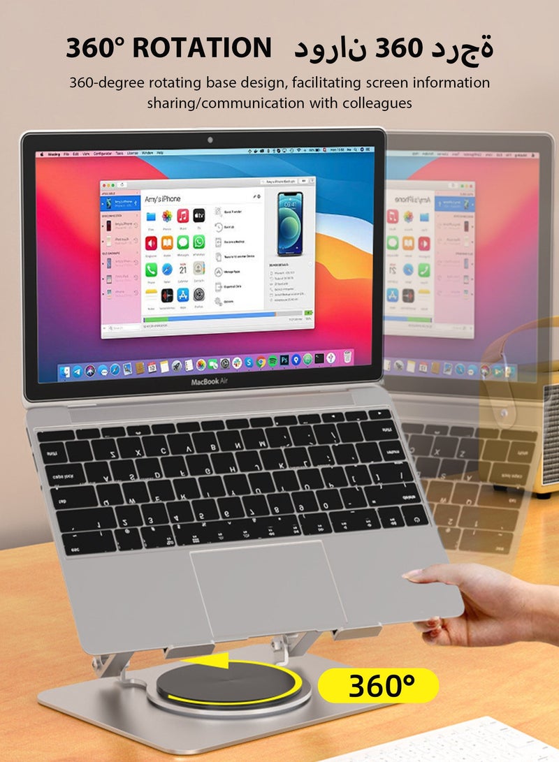 DPTER Adjustable Laptop Stand for Desk Ergonomic Riser with 360°Rotating Base Foldable Notebook Computer Holder for Collaborative Work, Ventilated Cooling Notebook Stand, Lightweight Notebook Holder for Home Office Travel, Fits for All 10-17.3" Laptops, Silver - Image 2