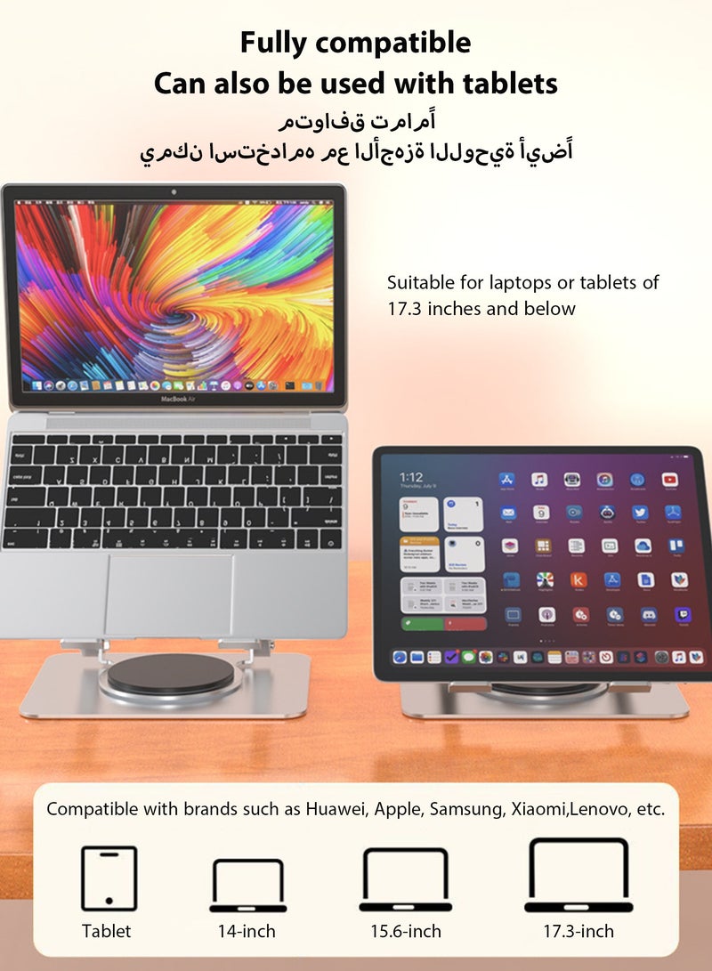 DPTER Adjustable Laptop Stand for Desk Ergonomic Riser with 360°Rotating Base Foldable Notebook Computer Holder for Collaborative Work, Ventilated Cooling Notebook Stand, Lightweight Notebook Holder for Home Office Travel, Fits for All 10-17.3" Laptops, Silver - Image 4