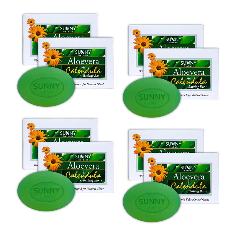 Sunny Aloevera Calendula VitaminE Bar SoapFor Scarring SunburnGives Soft Supple SkinAntioxidant Moisturizes Skin Lightens Blemishes reduces Infection For All Skin Type 75gmPack of 8