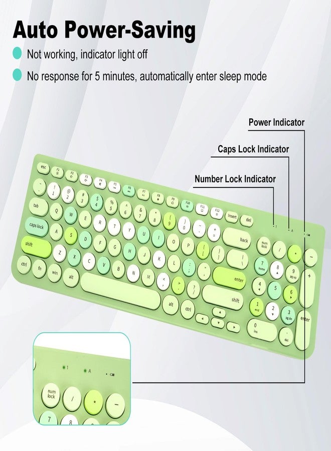 GUKJOB Wireless Keyboard and Mouse Combo, Retro Typewriter Keyboard with Round Keycaps, 2.4GHz USB Cute Wireless Keyboard Mouse for Computer, Desktop, Laptop (Green Colorful) - Image 3