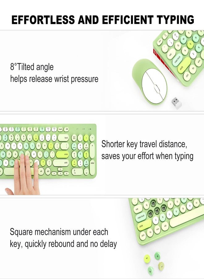 GUKJOB Wireless Keyboard and Mouse Combo, Retro Typewriter Keyboard with Round Keycaps, 2.4GHz USB Cute Wireless Keyboard Mouse for Computer, Desktop, Laptop (Green Colorful) - Image 4