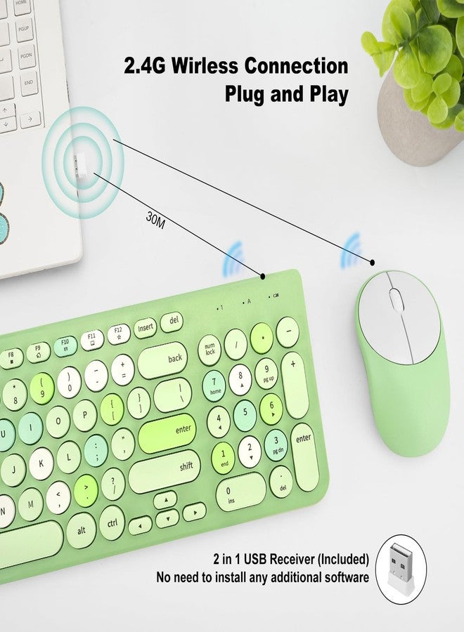 GUKJOB Wireless Keyboard and Mouse Combo, Retro Typewriter Keyboard with Round Keycaps, 2.4GHz USB Cute Wireless Keyboard Mouse for Computer, Desktop, Laptop (Green Colorful) - Image 2