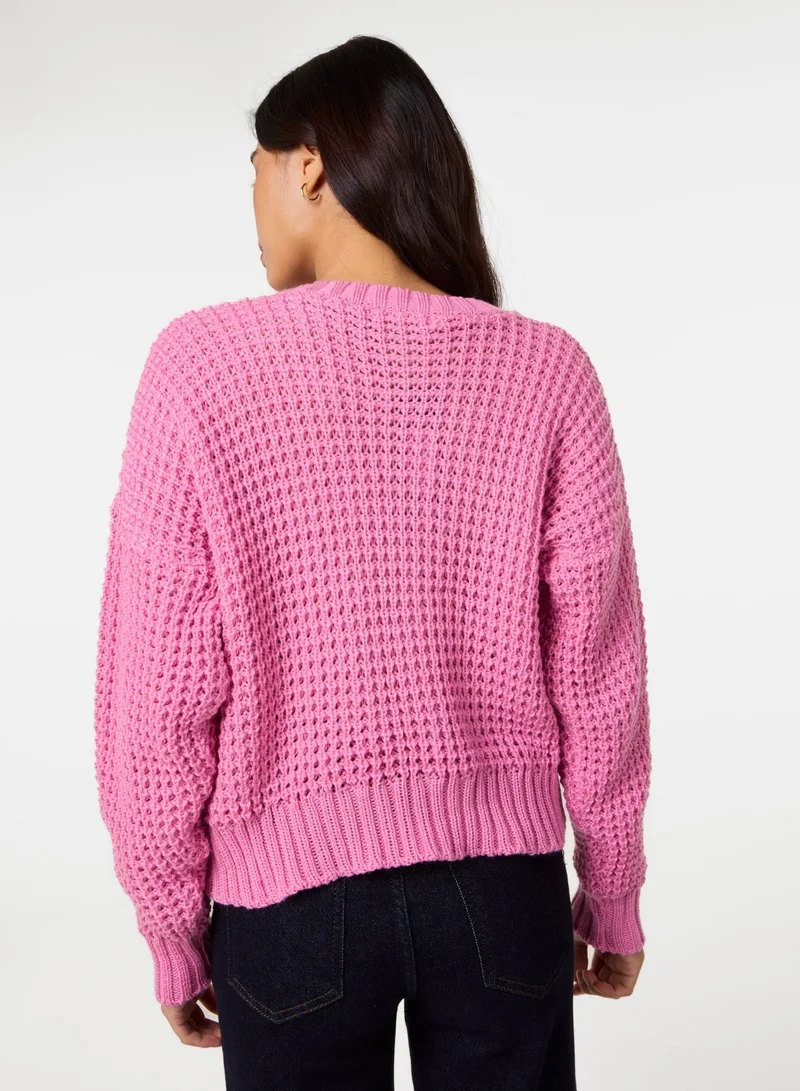 بينك فانيلا Waffle Knit Crop Jumper