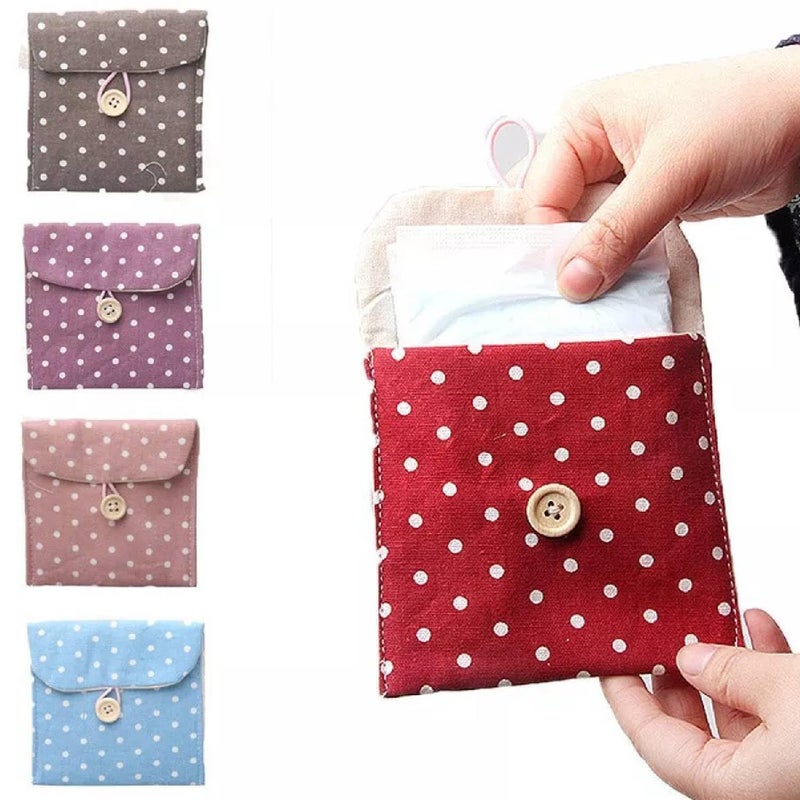 Prostuff.in Prostuffin Girls Cotton Polka Dot Sanitary Napkin Pad Pouch Holder For WomenTravel Friendly WaterProof Storage Organizers For Sanitary PadsPad Holder Handbag Multicolor 2 Pcs  - Image 1