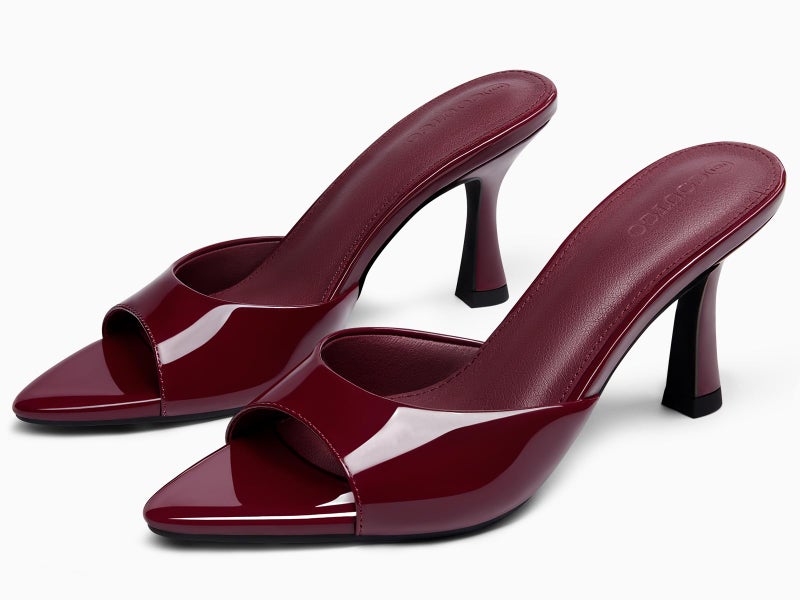 Coutgo Womens Heeled Mules Pointed Peep Toe High Heels Slip On Backless Mule Sandals Dress Shoes, Burgundy, Size 7 - Image 3